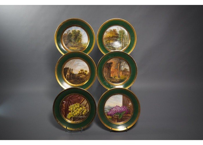 6 assiettes décoratives en porcelaine polychrome et dorée-photo-2