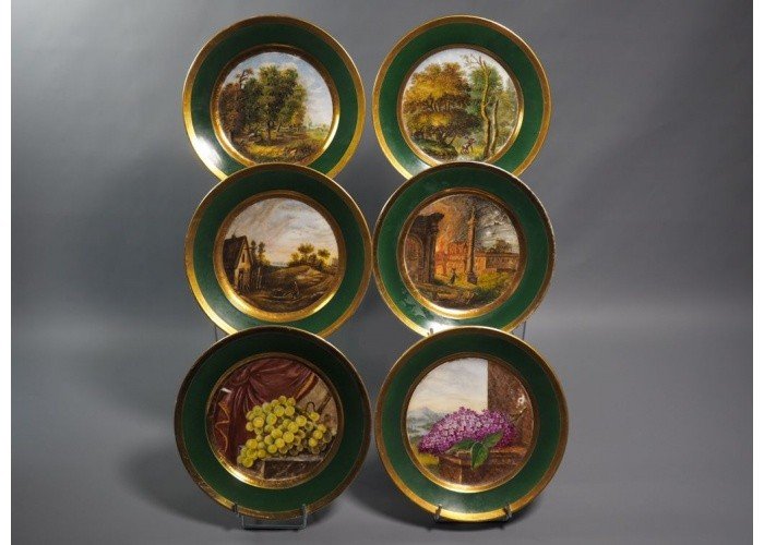6 assiettes décoratives en porcelaine polychrome et dorée-photo-3