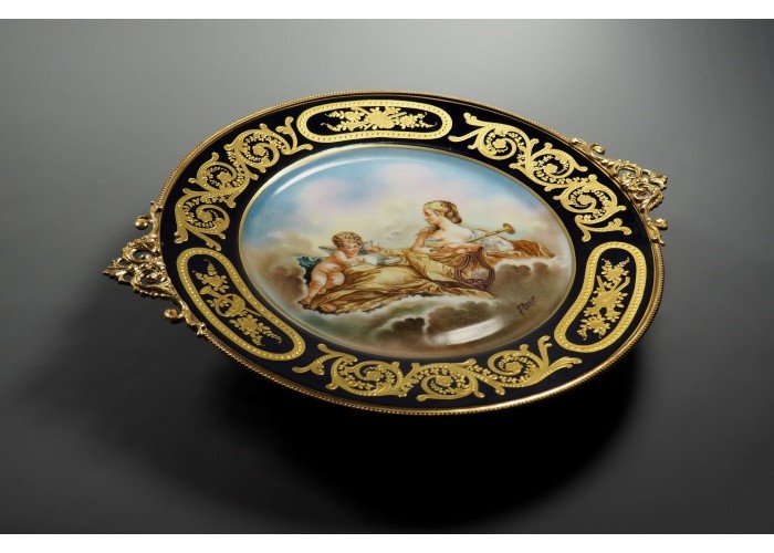 Enamelled And Gilded Porcelain Cup On Gilt Bronze Frame-photo-2