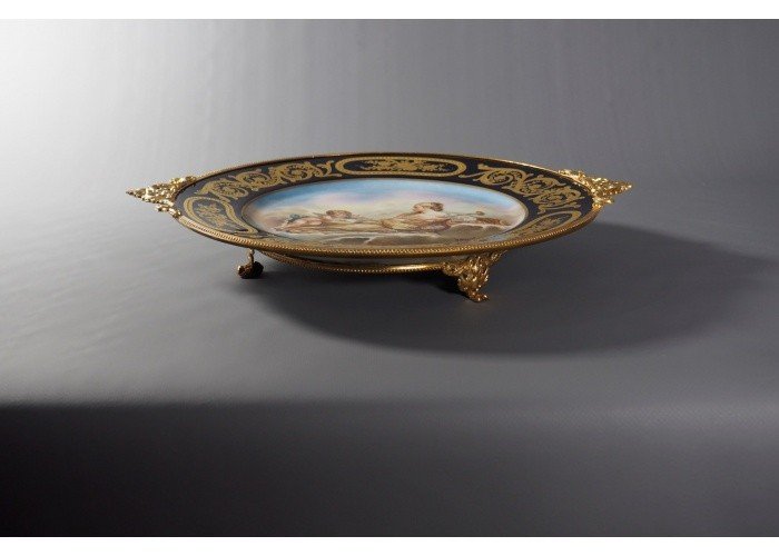 Enamelled And Gilded Porcelain Cup On Gilt Bronze Frame-photo-3