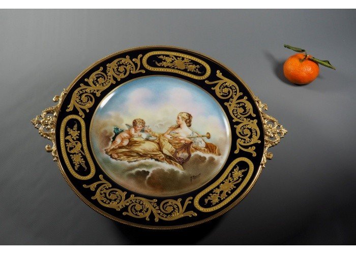 Enamelled And Gilded Porcelain Cup On Gilt Bronze Frame-photo-4