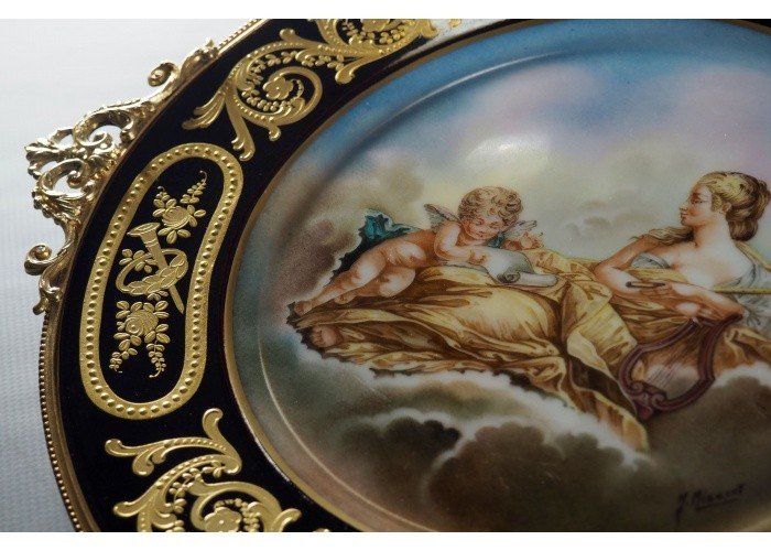 Enamelled And Gilded Porcelain Cup On Gilt Bronze Frame-photo-3