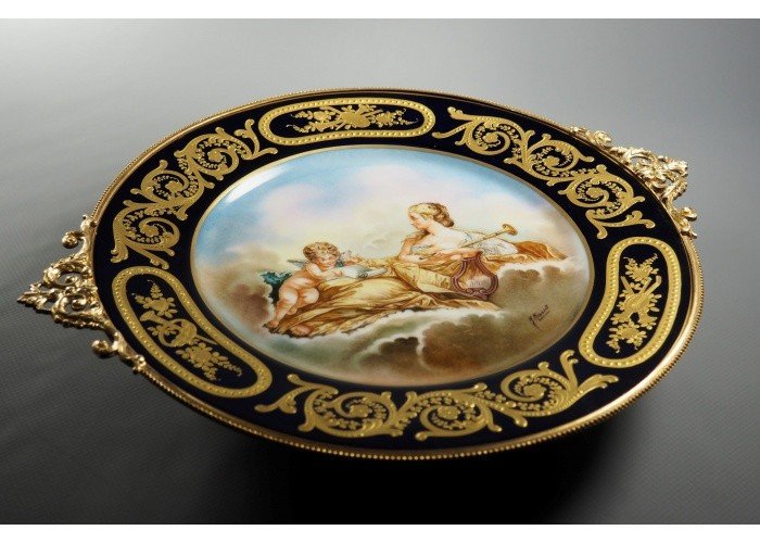 Enamelled And Gilded Porcelain Cup On Gilt Bronze Frame