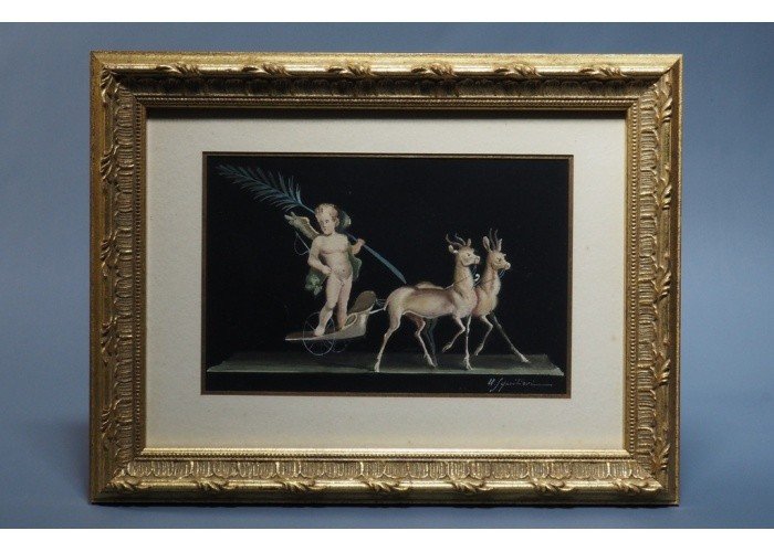 Trio Of Watercolors, "neapolitan Cupids" A. Bisogno-photo-2