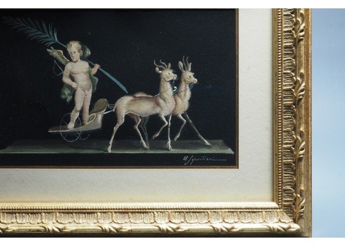 Trio Of Watercolors, "neapolitan Cupids" A. Bisogno-photo-3