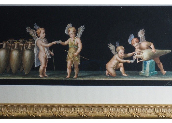 Trio Of Watercolors, "neapolitan Cupids" A. Bisogno