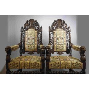 Paire de fauteuils d'apparat Style Renaissance fin XIX