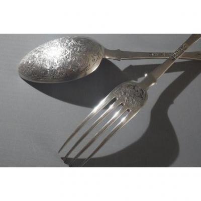 Russian Spoon And Fork Made Of Silver.