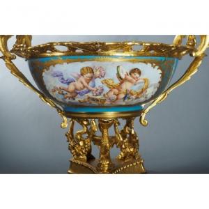 Large Porcelain Cup On Gilt Bronze Frame