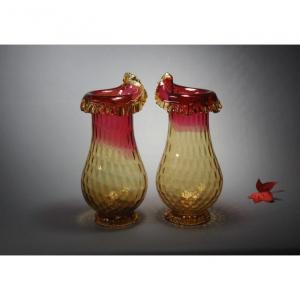Pair Of Vases - Amberina
