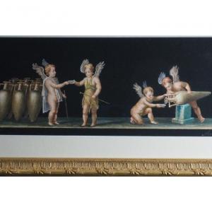 Trio Of Watercolors, "neapolitan Cupids" A. Bisogno