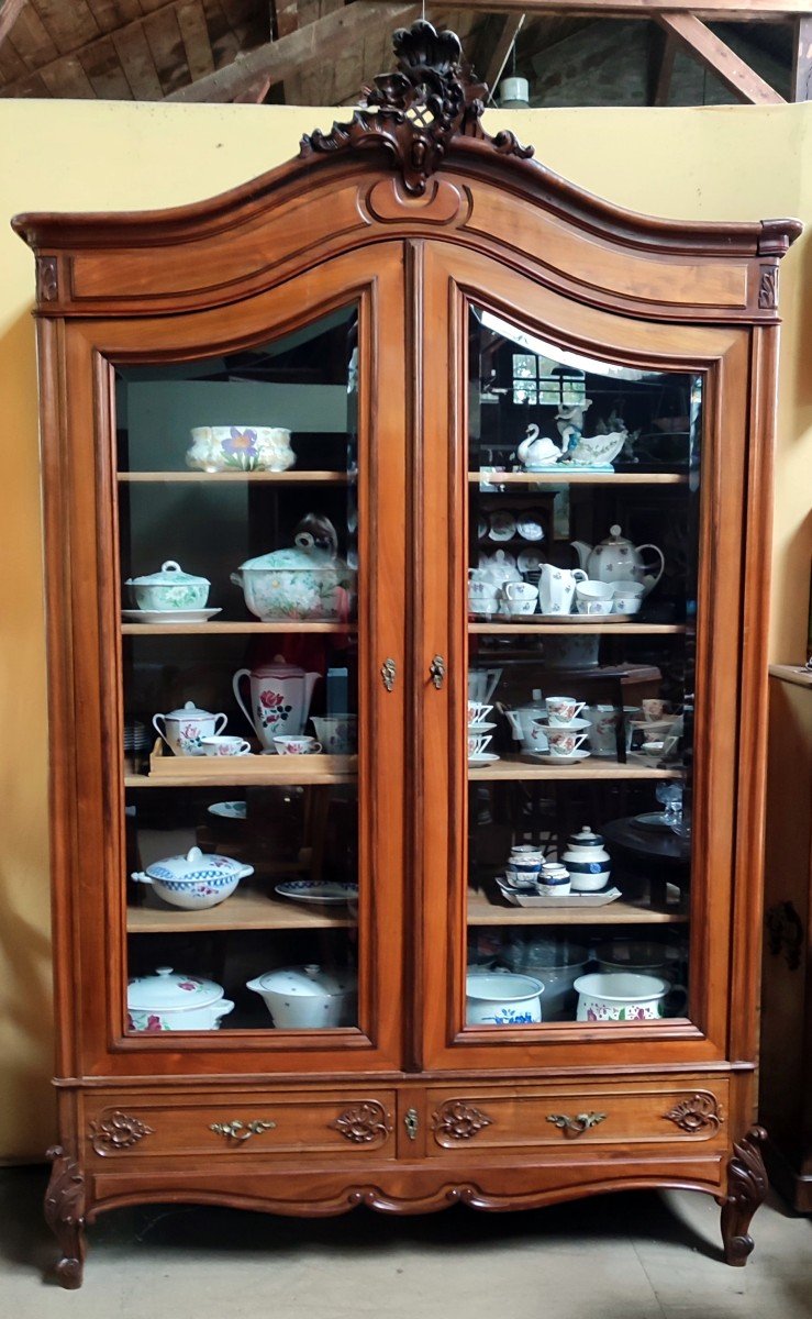 Library Showcase Solid Walnut Louis XV Style Nineteenth Time