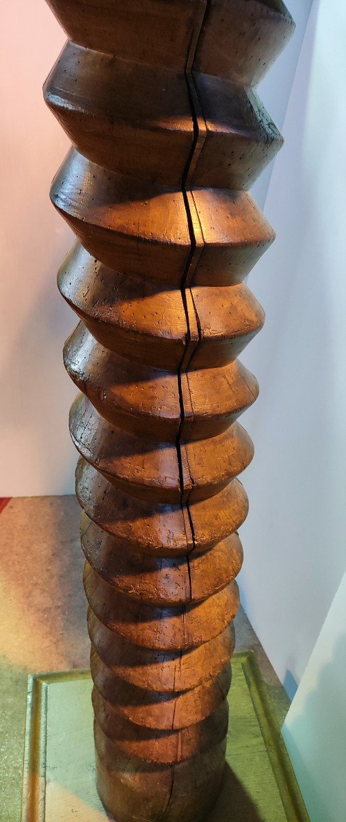 Column Vis De Pressoir Or Bateau Oak And Walnut For Lamp Statue Vase Potiche Height 1.17m-photo-2