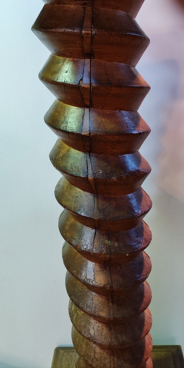 Column Vis De Pressoir Or Bateau Oak And Walnut For Lamp Statue Vase Potiche Height 1.17m-photo-3