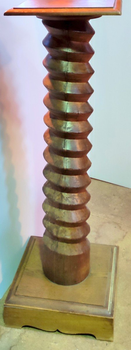 Column Vis De Pressoir Or Bateau Oak And Walnut For Lamp Statue Vase Potiche Height 1.17m-photo-2