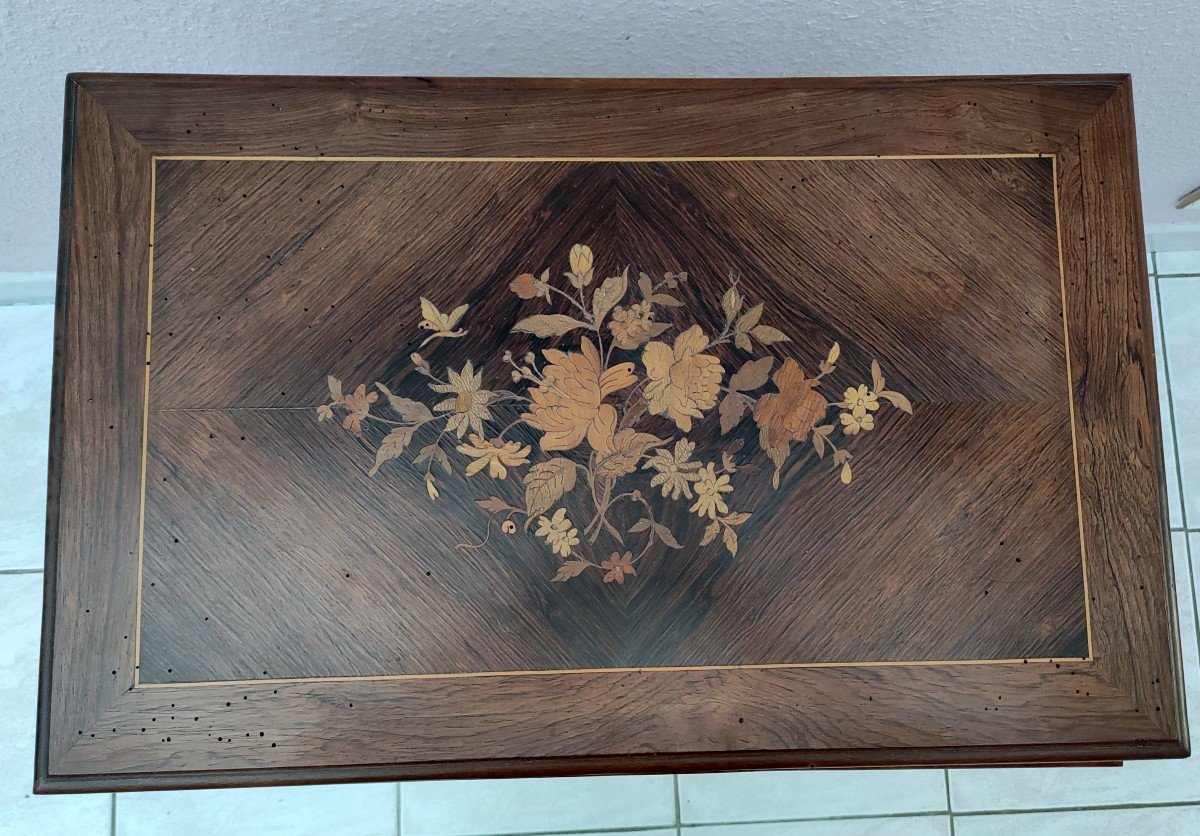 Series 4 Nesting Table Rosewood Marquetry Floral Decor XIXth Napoleon III-photo-1