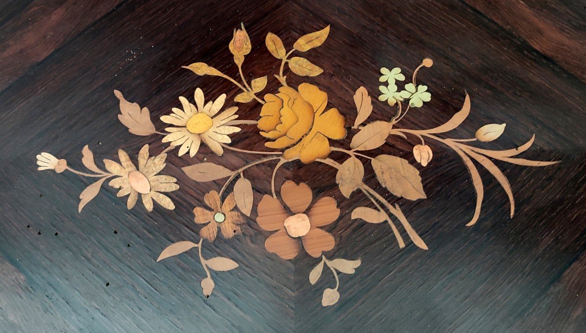 Serie 4 Table Gigogne Marqueterie Palissandre Decor Floral XIXè Napoleon III-photo-2