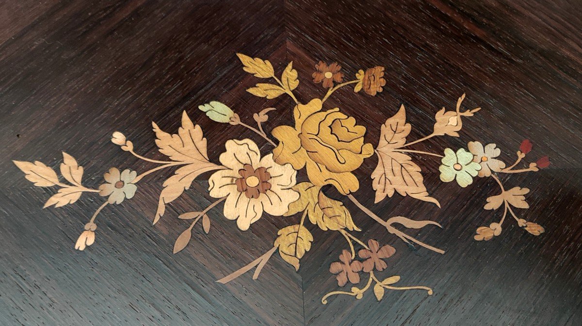 Series 4 Nesting Table Rosewood Marquetry Floral Decor XIXth Napoleon III-photo-3