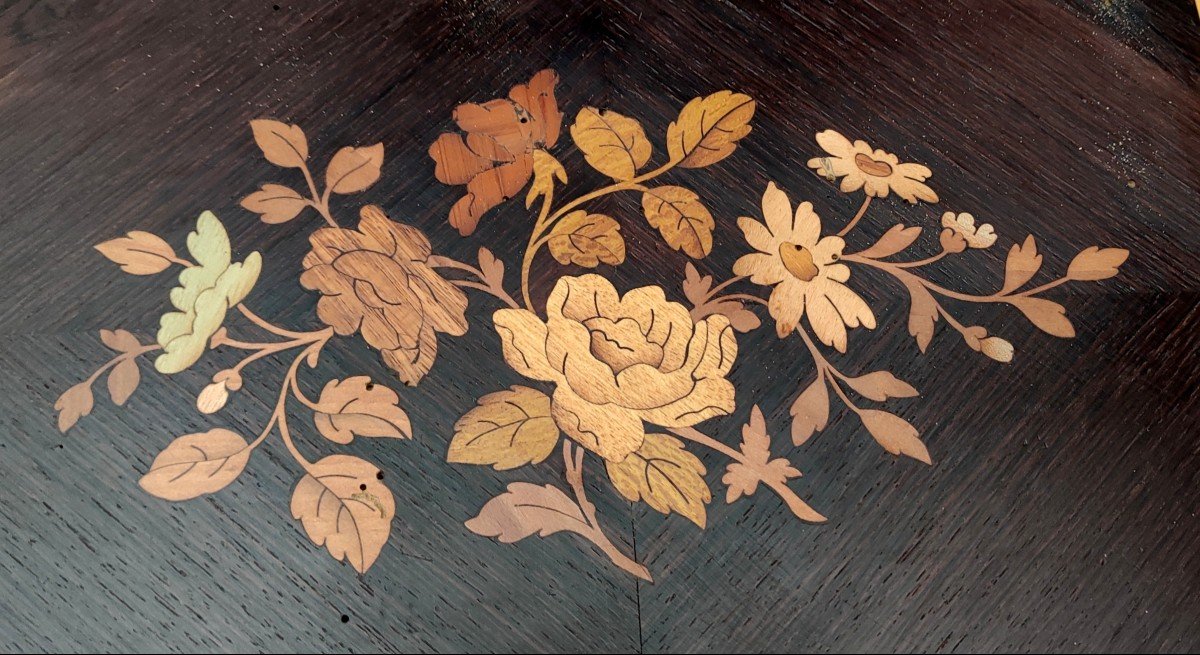 Series 4 Nesting Table Rosewood Marquetry Floral Decor XIXth Napoleon III-photo-4