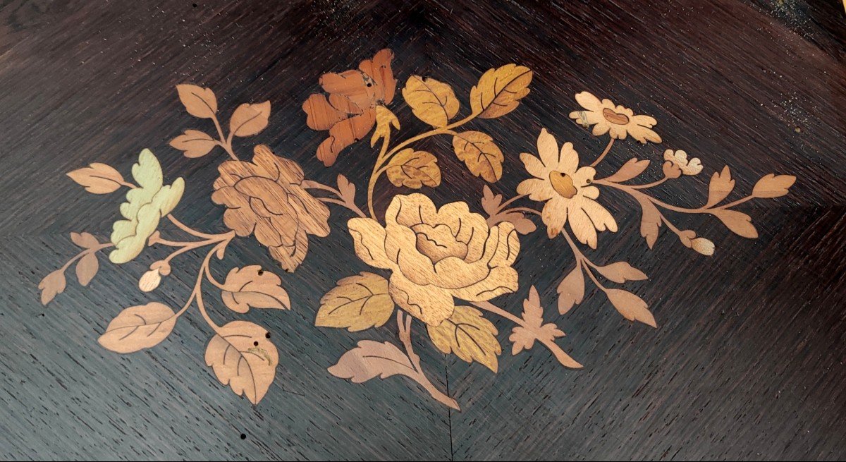 Serie 4 Table Gigogne Marqueterie Palissandre Decor Floral XIXè Napoleon III-photo-4