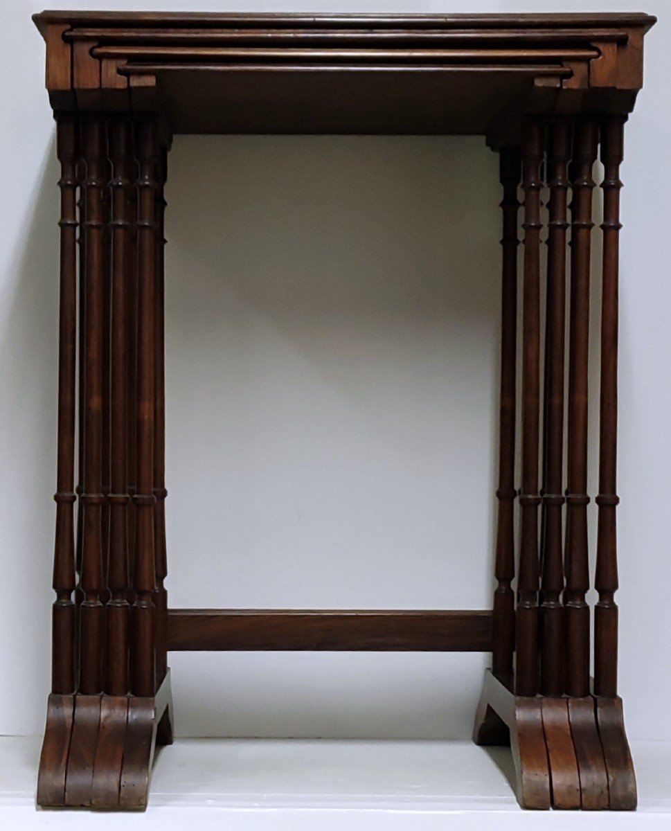 Serie 4 Table Gigogne Marqueterie Palissandre Decor Floral XIXè Napoleon III-photo-8