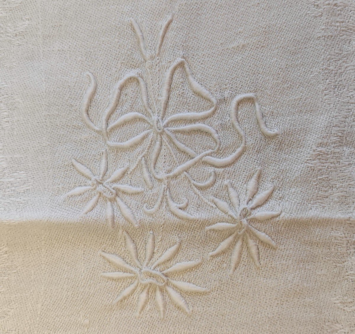 Table Service Tablecloth 232x156 + 12 Napkins Linen Damask Decor Floral Embroidery Ju-photo-2