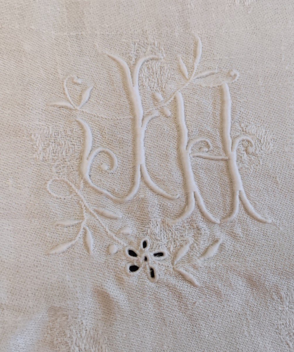 Table Service Tablecloth 232x156 + 12 Napkins Linen Damask Decor Floral Embroidery Ju-photo-3