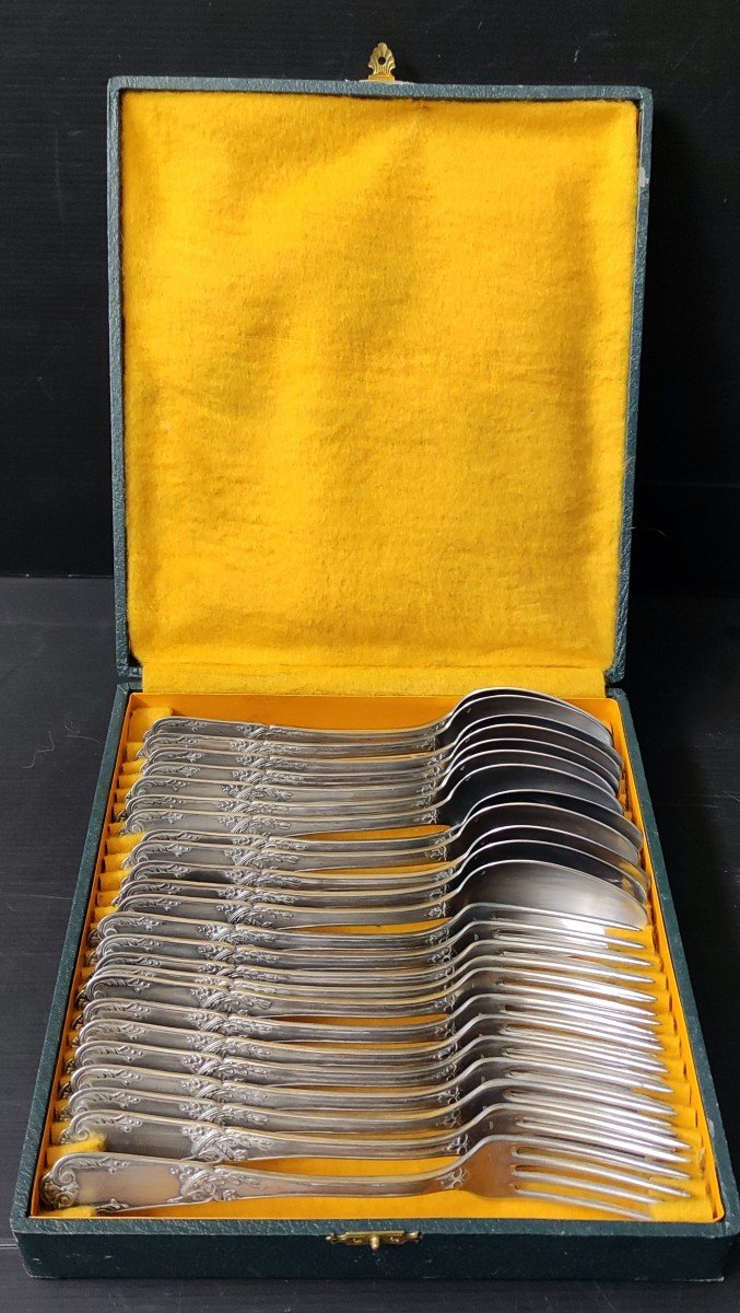 Menagere 24 Cutlery 12 Spoon 12 Fork Art Nouveau Silver Plate-photo-2