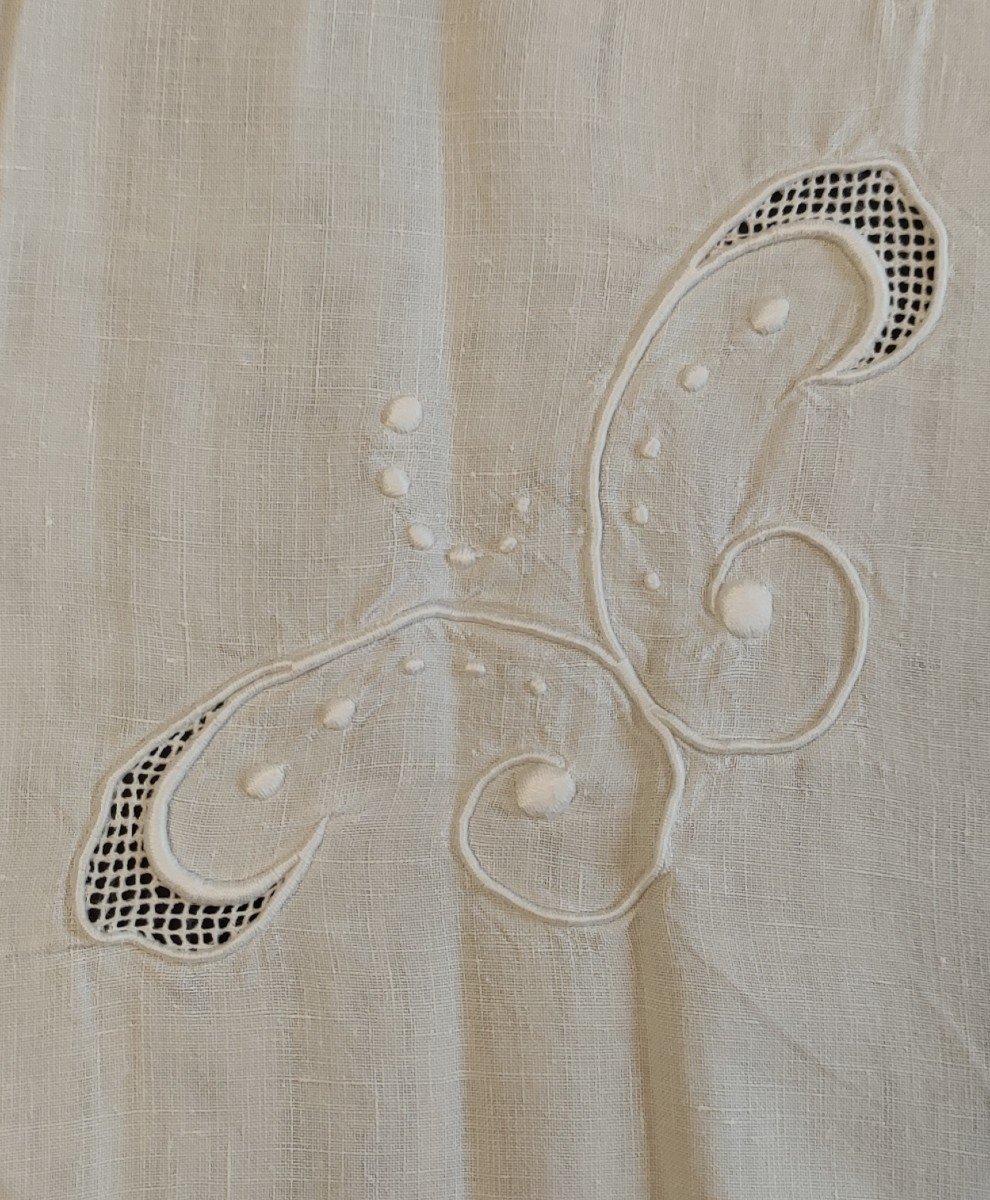 White Linen Sheet 308x236 Mp Butterfly Monogram With Handmade Embroidery Back-photo-3