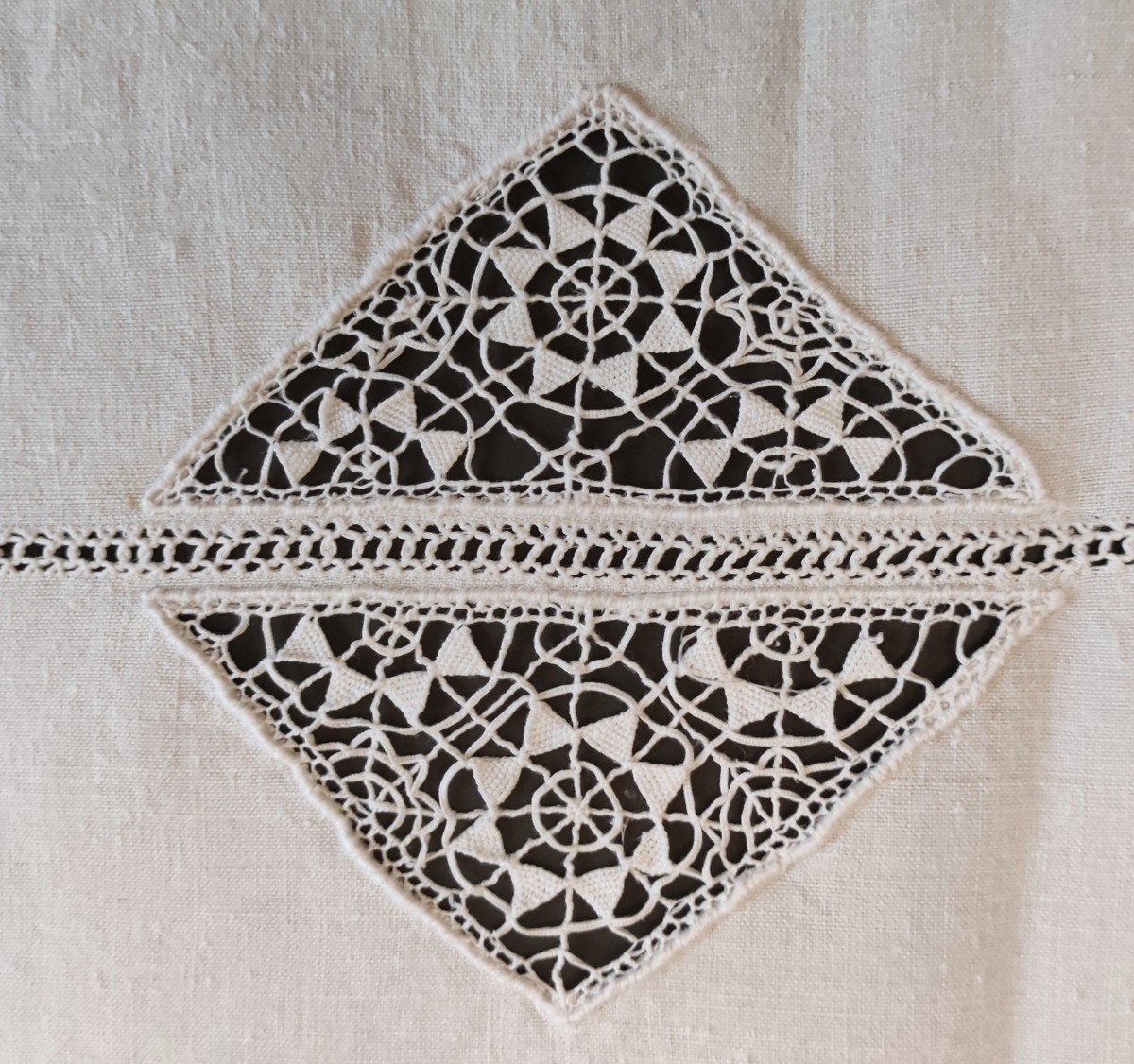 White Linen Sheet 388x232 Flower Frieze With Handmade Bobbin Embroidery Back-photo-4
