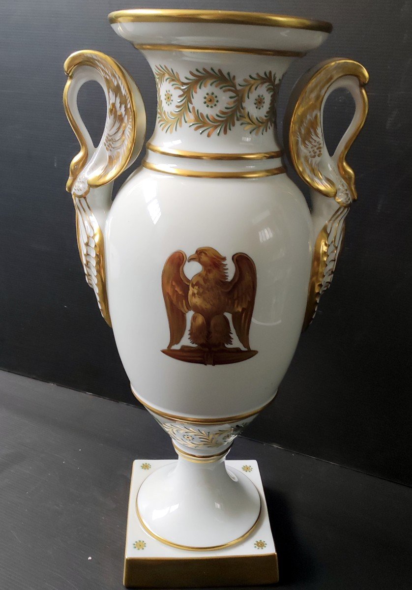 Vase Balustre Porcelaine Limoges Ribes Chasseur De La Garde d'Apres Gericault Style Empire Aigle Royal-photo-2