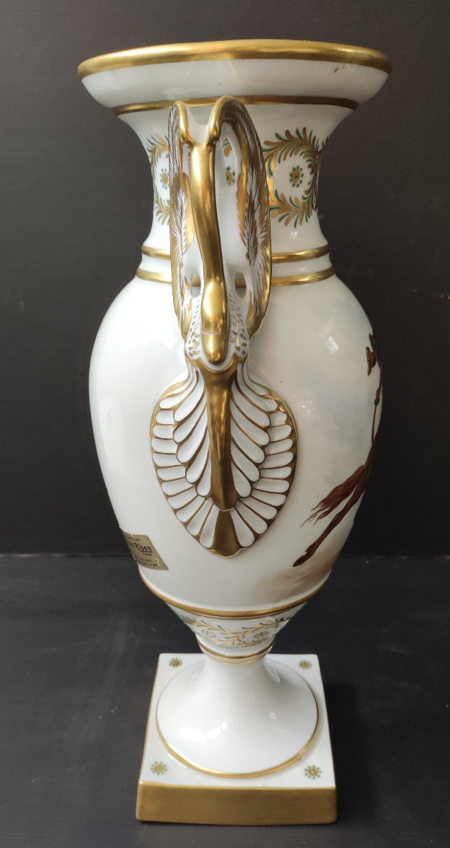 Vase Balustre Porcelaine Limoges Ribes Chasseur De La Garde d'Apres Gericault Style Empire Aigle Royal-photo-1