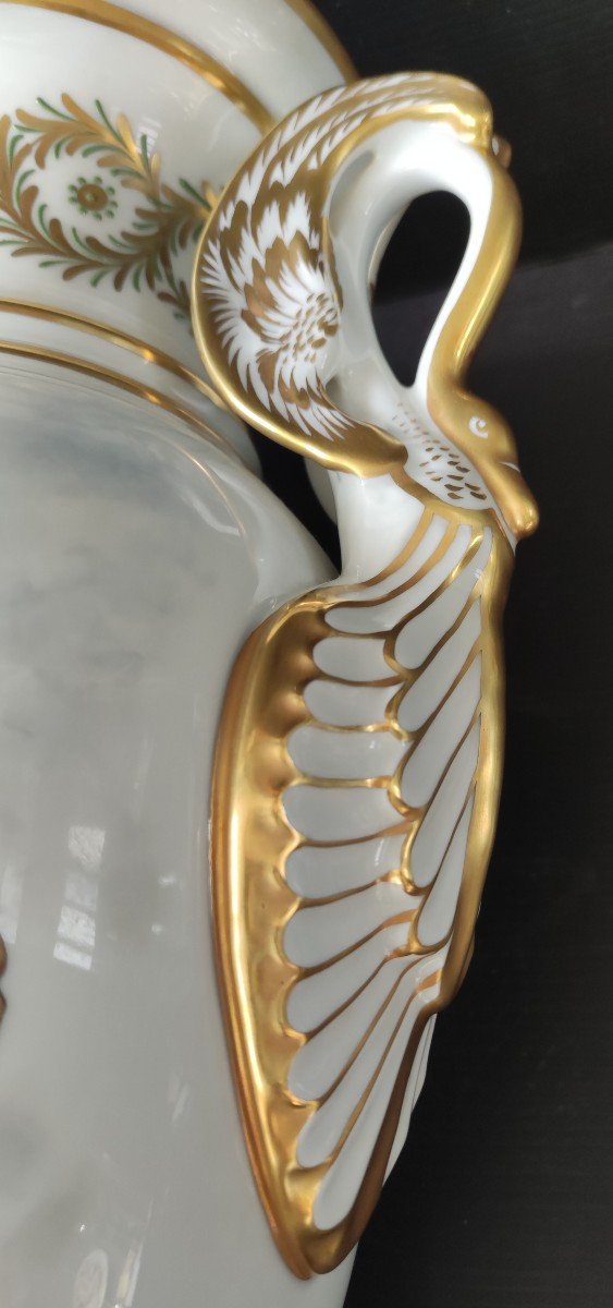 Vase Balustre Porcelaine Limoges Ribes Chasseur De La Garde d'Apres Gericault Style Empire Aigle Royal-photo-3