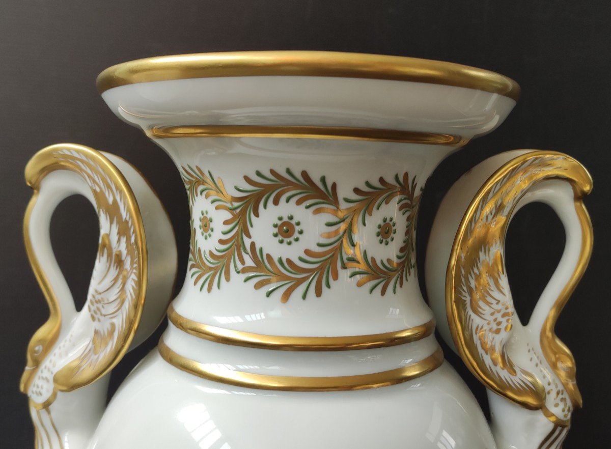 Vase Balustre Porcelaine Limoges Ribes Chasseur De La Garde d'Apres Gericault Style Empire Aigle Royal-photo-5