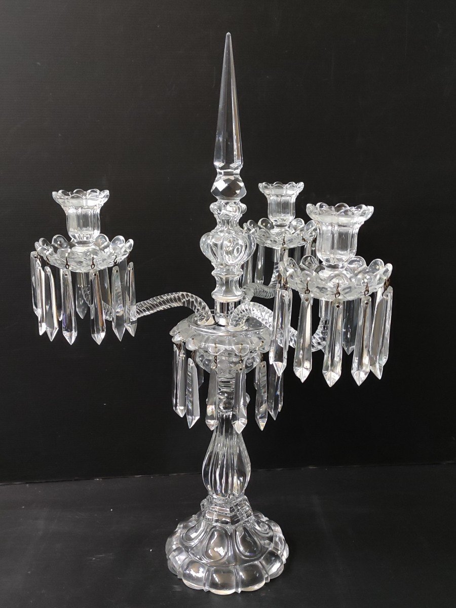 Girandole Candlestick 3 Branches Crystal Tassels Baccarat Size Height 60 Cm