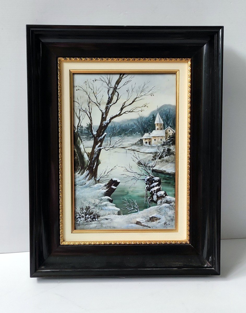 Limoges Porcelain Painting Sign Ribes Decor Winter Enamel Hand Painted-photo-3