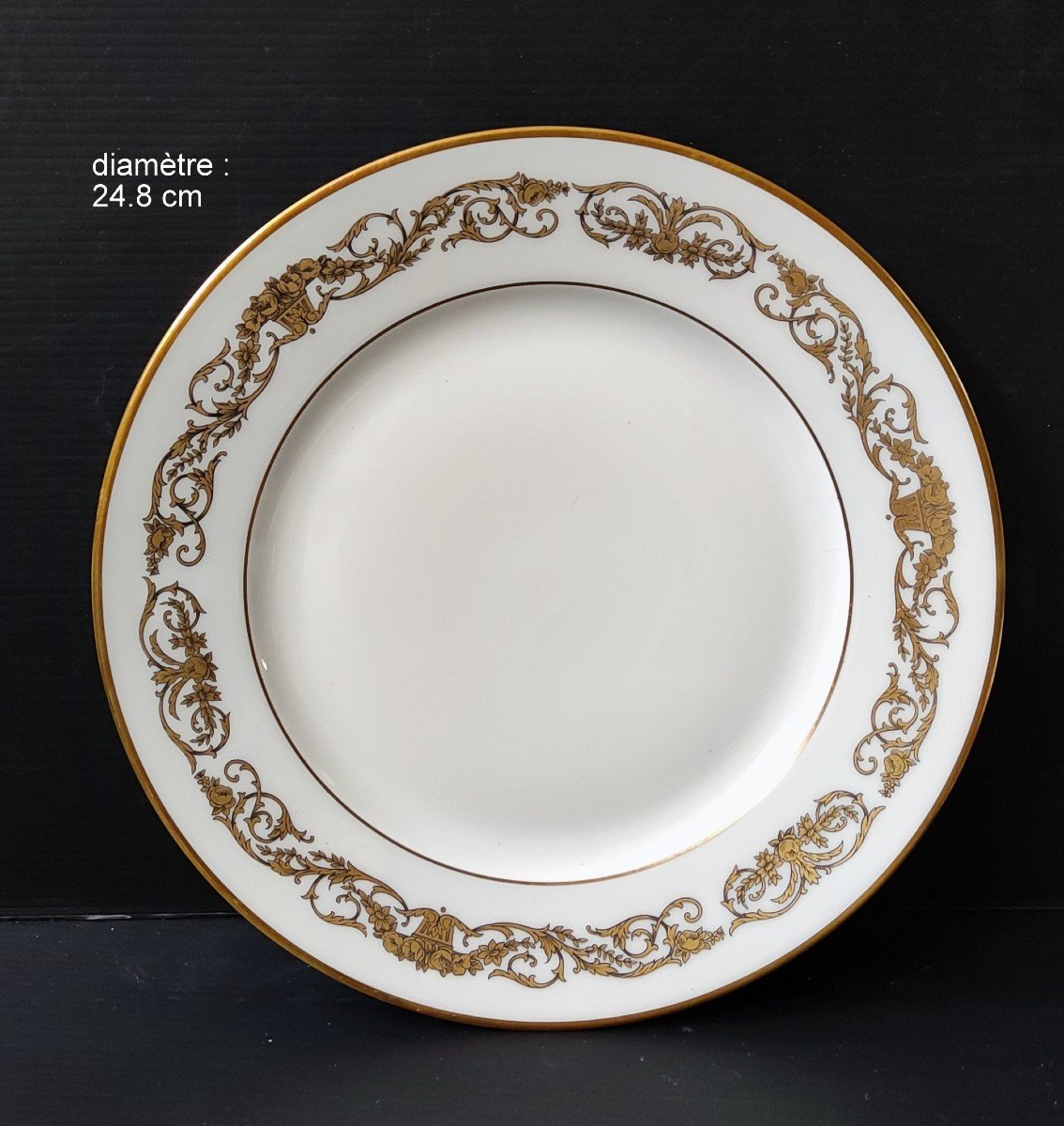 Service 24 Pieces Limoges Porcelain Signed Raynaud Decor Dore Louis XVI Style-photo-4