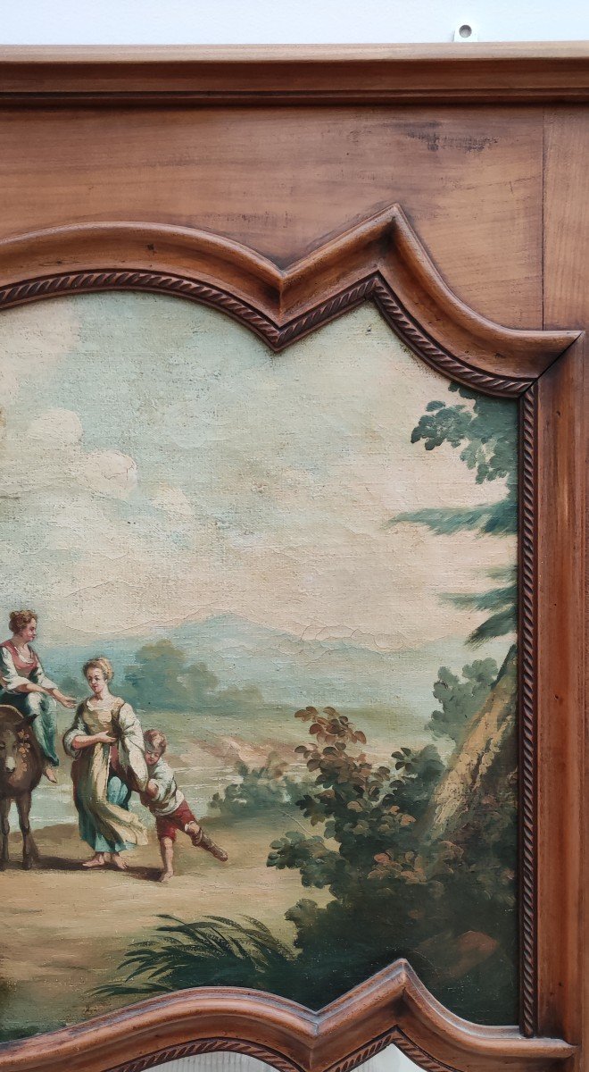 Trumeau Mirror Oil On Canvas Louis XV Style Period Late 19th Century Height 1.79 M-photo-2