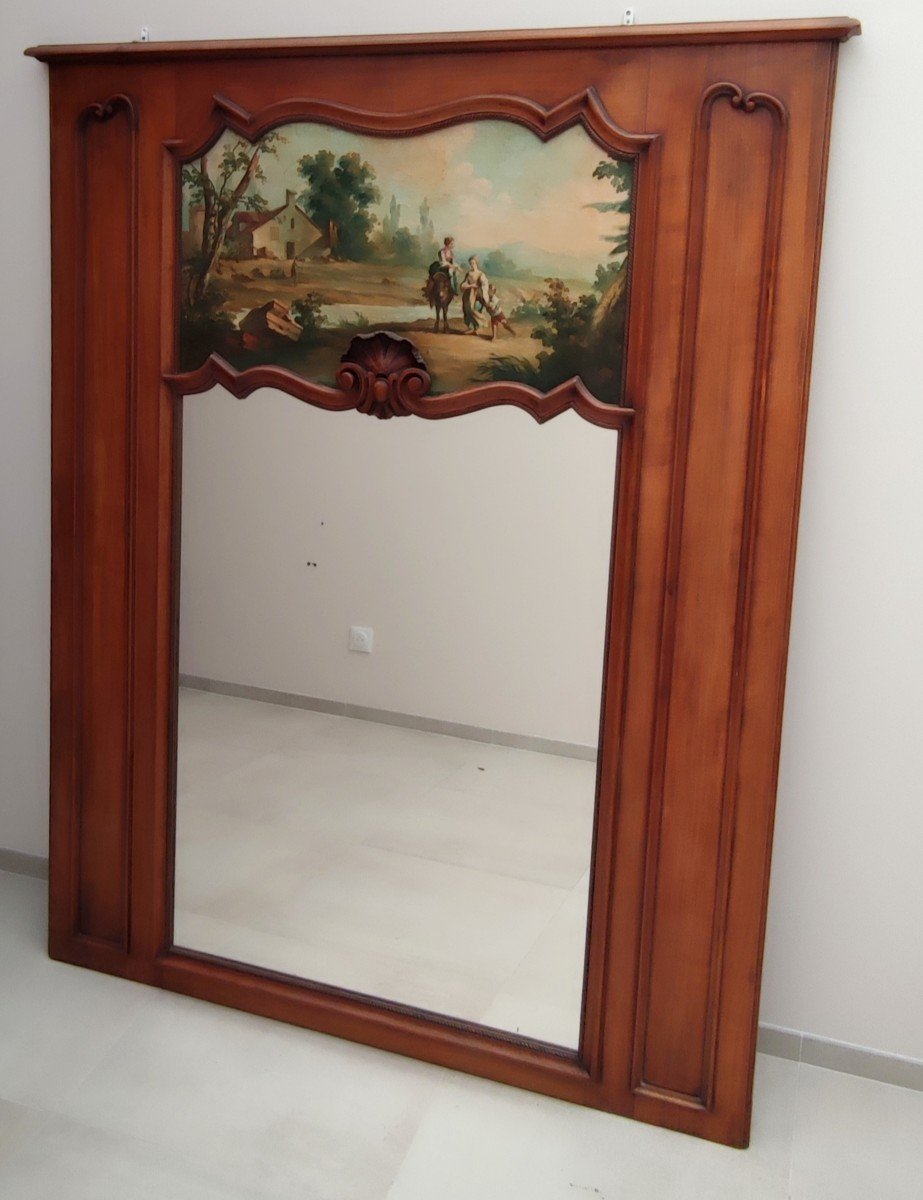 Trumeau Mirror Oil On Canvas Louis XV Style Period Late 19th Century Height 1.79 M