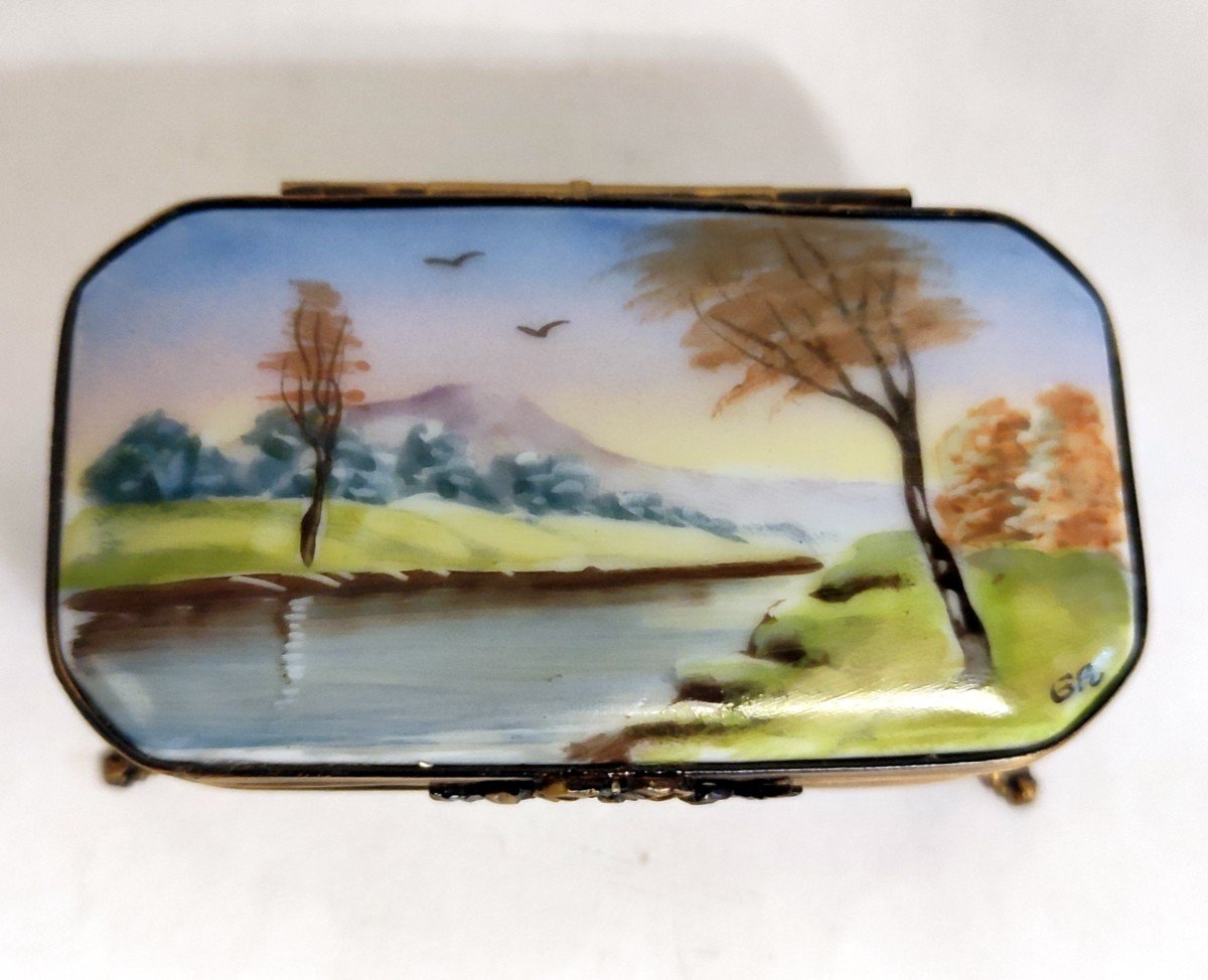 Lot 3 Pill Box Waterfront Landscape Decor Hand Painted Limoges Porcelain G. R. Ribierre-photo-2