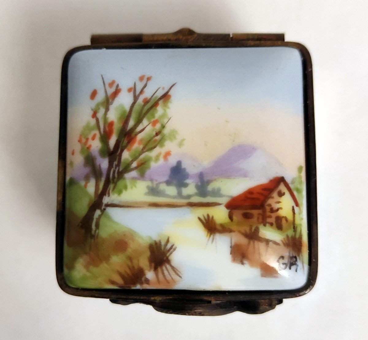 Lot 3 Pill Box Waterfront Landscape Decor Hand Painted Limoges Porcelain G. R. Ribierre-photo-4