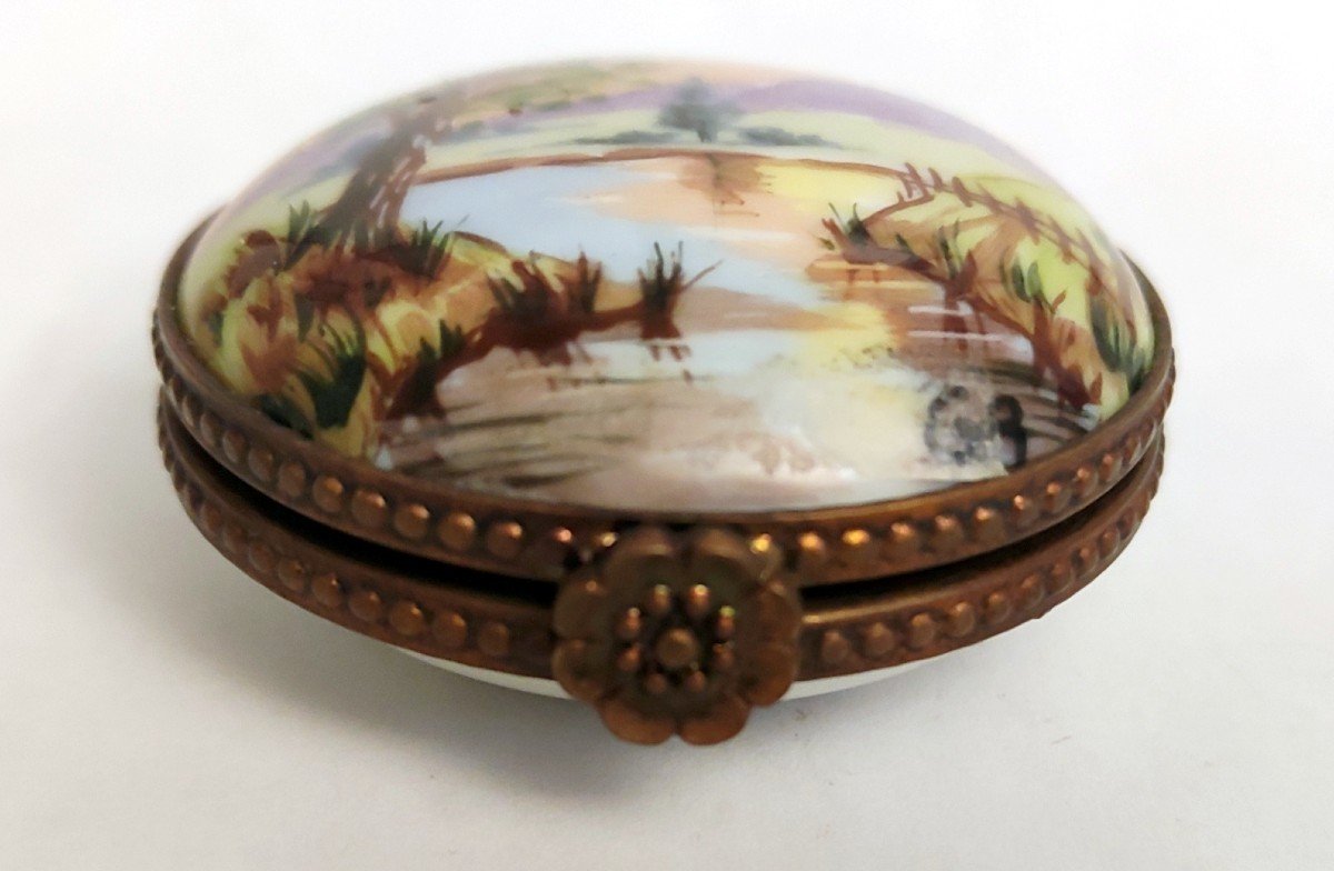 Lot 3 Pill Box Waterfront Landscape Decor Hand Painted Limoges Porcelain G. R. Ribierre-photo-2