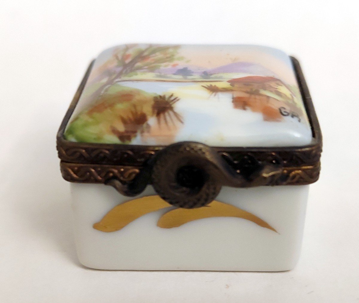 Lot 3 Pill Box Waterfront Landscape Decor Hand Painted Limoges Porcelain G. R. Ribierre-photo-3