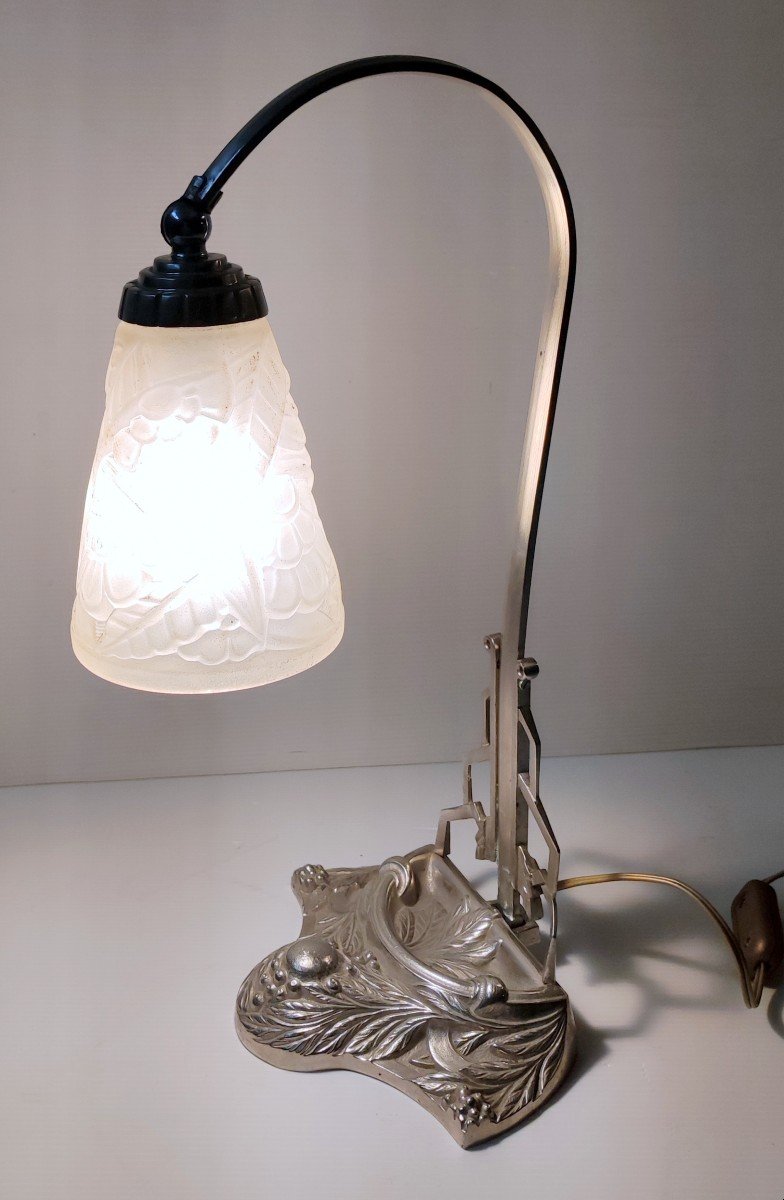 Bronze Nickel Tulip Glass Press Fruit And Flower Art Deco Relief Desk Lamp-photo-1
