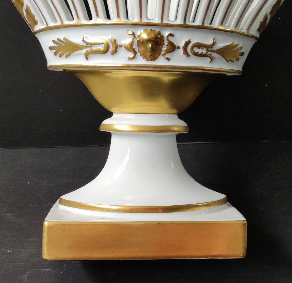Limoges Openwork And Gilded Porcelain Piedouche Cup Handmade By Ribes Empire-photo-2