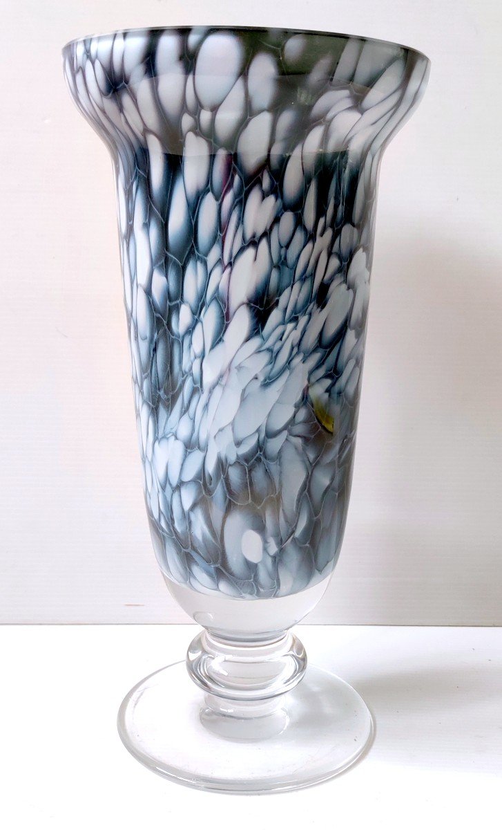 Coupe Vase Cristal Double Villeroy Boch Mouchete Bleu 1970-photo-3