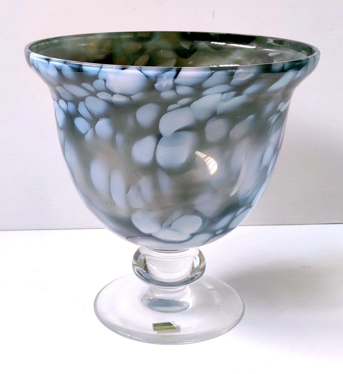 Coupe Vase Cristal Double Villeroy Boch Mouchete Bleu 1970