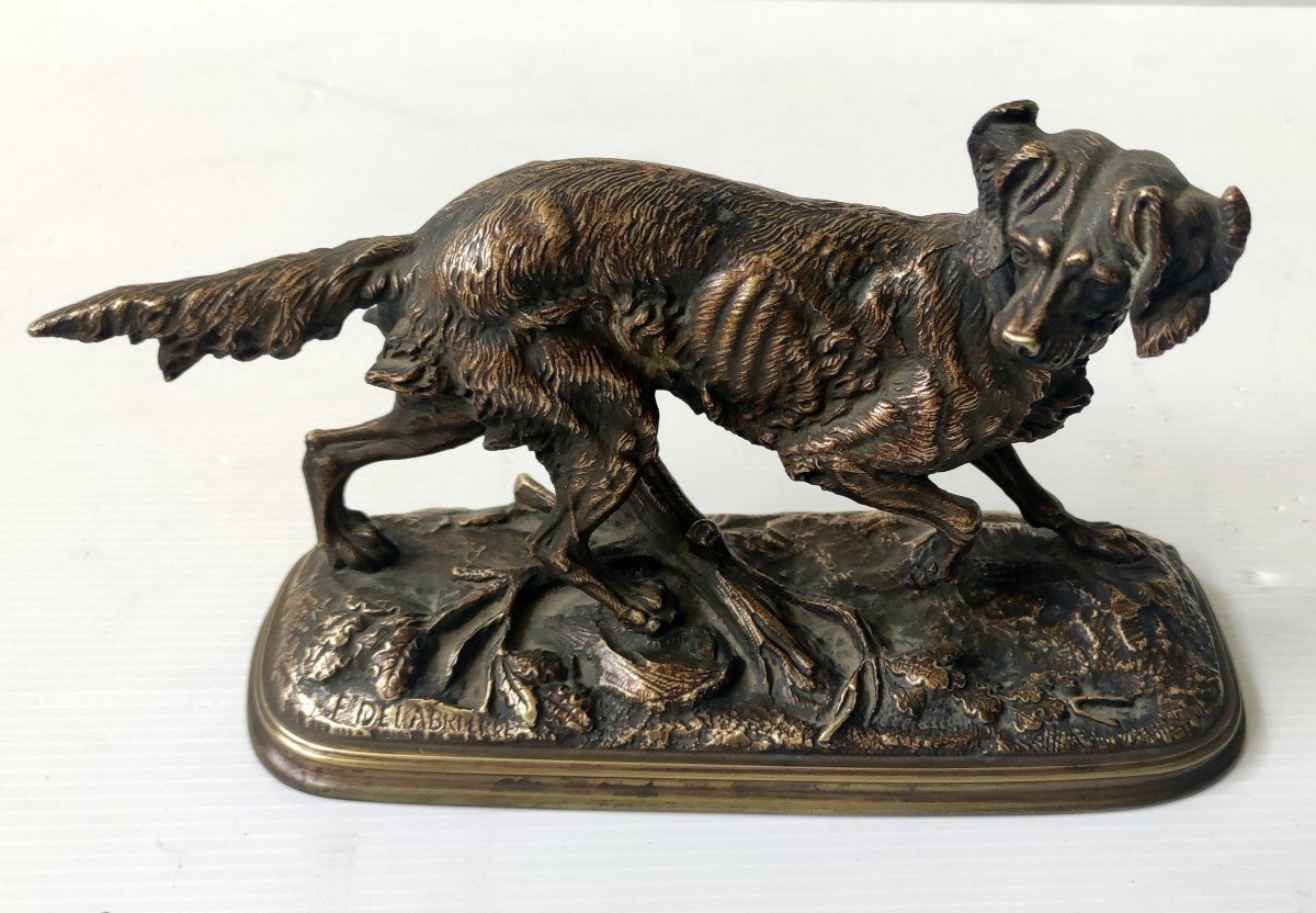 Statue Animaliere Chien de Chasse En Bronze Signe E. Delabrierre XIXème