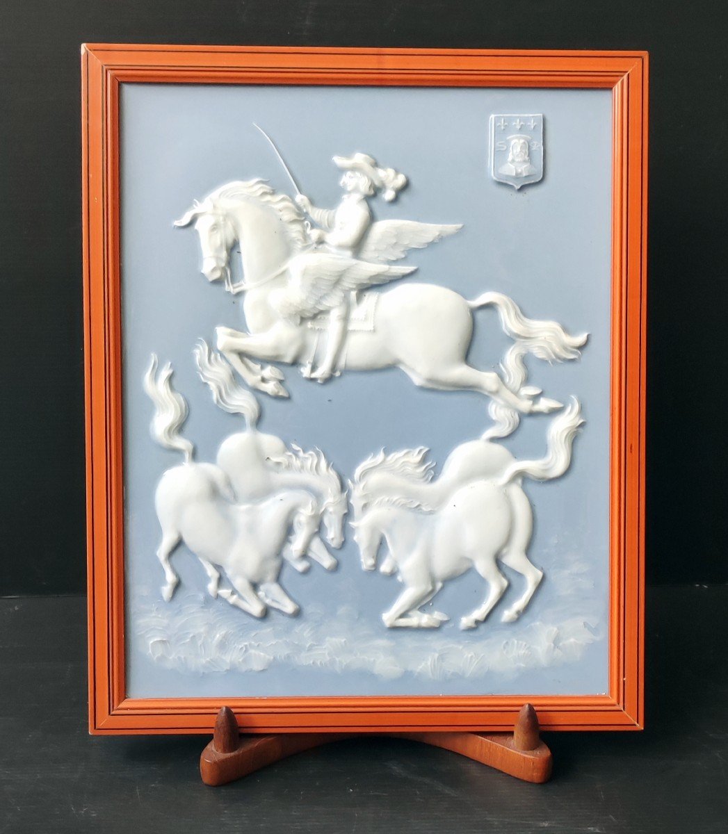 Tableau Plaque Porcelaine Barbotine Limoges Raynaud Ht 40.5 Cm Allegorie