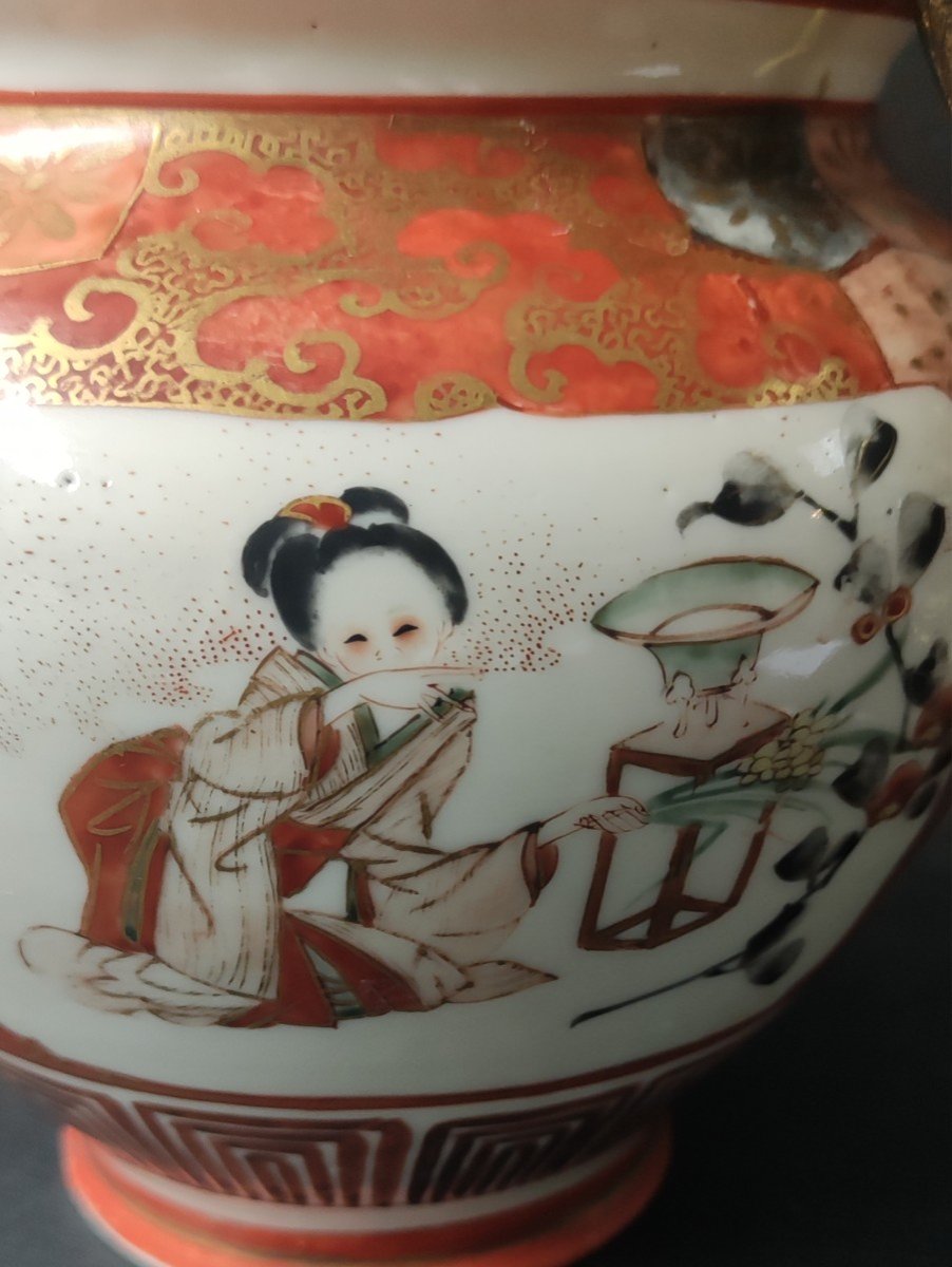 Petit Cache-pot Montage Bronze Decor Femme Et Fleur Ceramique Asiatique Imari  XIXè-photo-4